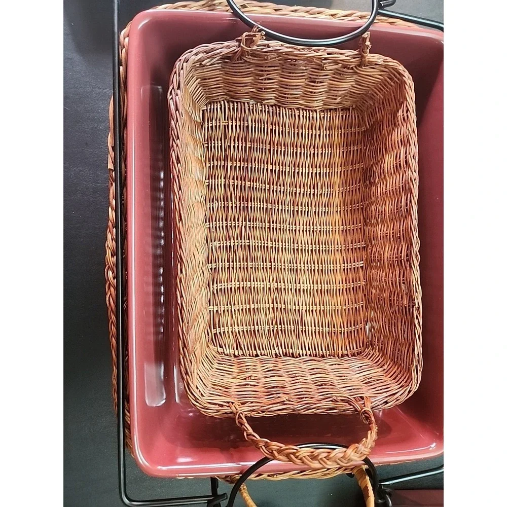 New Temptations RED Stone Casserole Bakeware Dish Set w/Handled Baskets